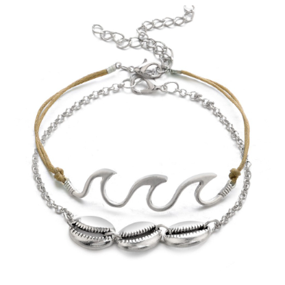 2pcs Women Wave Shell Foot Chain Anklet Ankle Bracelet