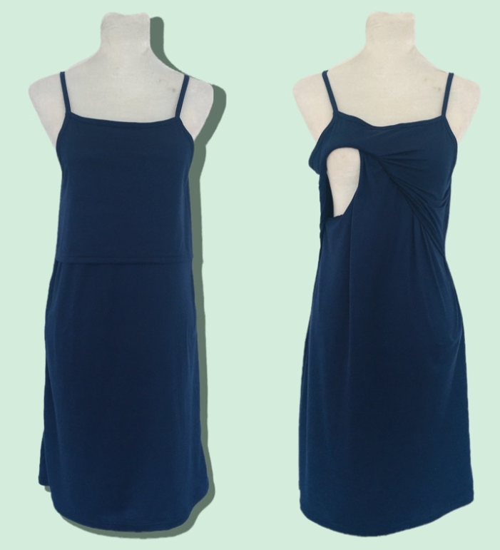 Best Moms Maternity and Nursing Spaghetti Dress Breastfeeding Wear NAVY BLUE