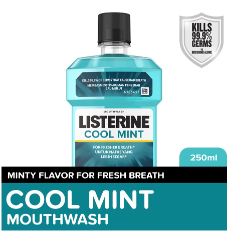 Listerine Cool Mint Mouthwash 250ml - Oral Care, Mint Fresh to Fight Bad Breath, Toothbrush Routine