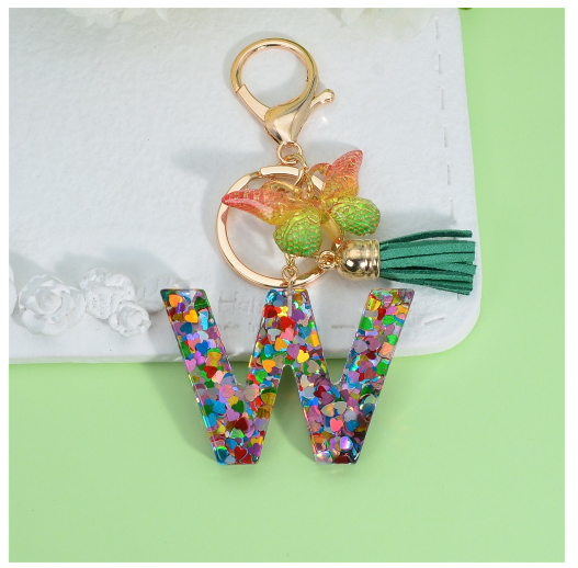 Fashion Butterfly Pendant 26 Letter Keychain Heart Sequins Filled A-Z Initial Key Chains With Tassel Bag Charms Accessories Gift W