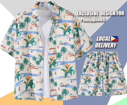 Hawaiian Polo Suit For Men Floral Shirt Set Beach Oversized Plus Size