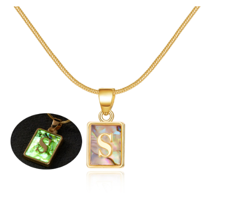 18K Gold 26 Letter Square Colorful Nightlight Pendant Snake Bone Chain Necklace English Letter Pendant Necklace S