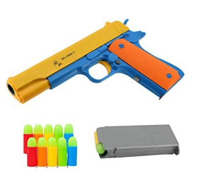 Blaster Cool Toy Gun with 10 Soft Bullets Ejecting Magazine Slide Action Toy Plastic Blaster Yellow