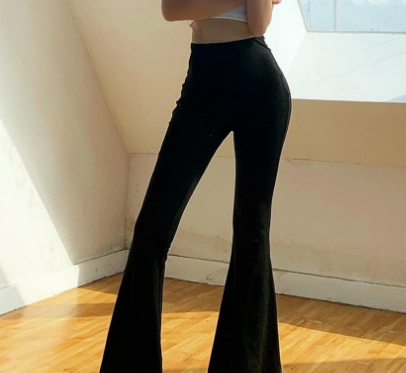 Women Sexy Hip Pleated High Waist Full Length Flare Pant