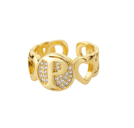 Initial Letter Open Rings For Women Aesthetic Love Heart Wedding Rings Stainless Steel Jewelry Gifts P