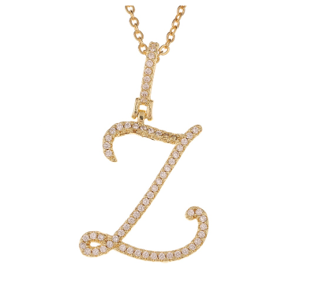 Fashion A-Z Initial Cursive Letters Pendant Necklace For Women Gold Color Shiny Rhinestone Chain Necklace Jewelry Gift Z
