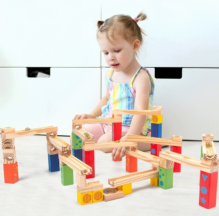 Wooden Marble Run Ball Track Stack building blocks Construction Toys