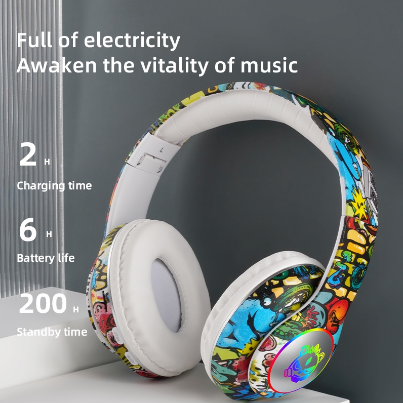 LX8686 Colorful Graffiti Headset Bluetooth Headset Foldable Subwoofer Card Sports Wireless Headphones Wireless Bluetooth game headfone fon