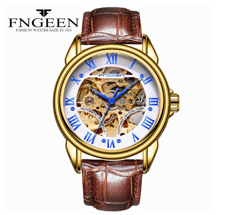 FNGEEN 0009 Men's Automatic Mechanical Watch GOLD WHITE