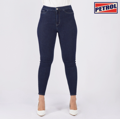 Petrol Basic Denim Pants for Ladies Power Shaper Fitting Extreme Wash Hi Rise 137737 Dark Shade