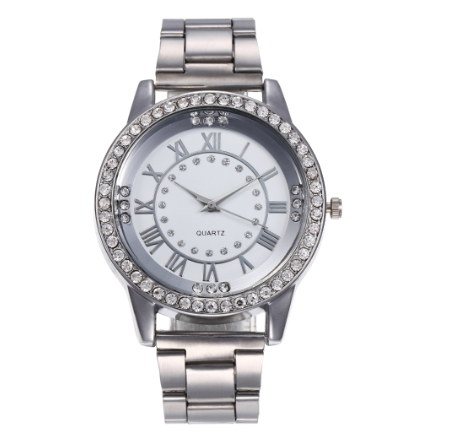 Fashion Roman digital scale personalized diamond inlaid steel band watch business leisure quartz watch F2