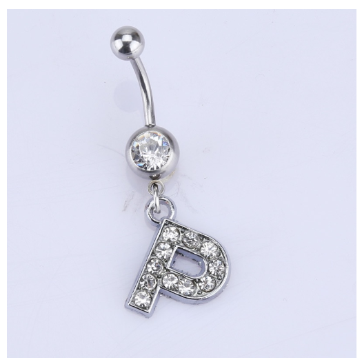 26 Letter A To Z Style Charm Stainless Steel Body Piercing JewelryCrystal Rhinestone Navel Belly Button Ring P