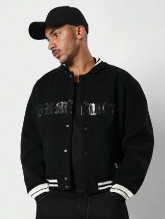 SUMWON Varsity Jacket Collar Contrast With Graphic Print Front & Back