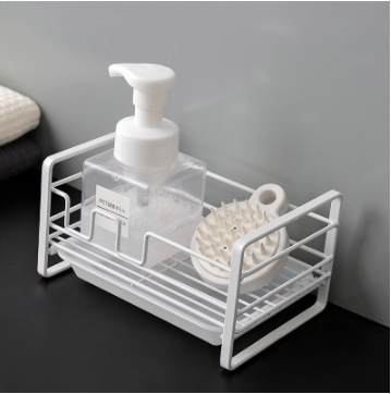 Sink Tray Drainer Rack Kitchen Iron Steel Soap Sponge Shampoo Bottle Storage Organizer IP