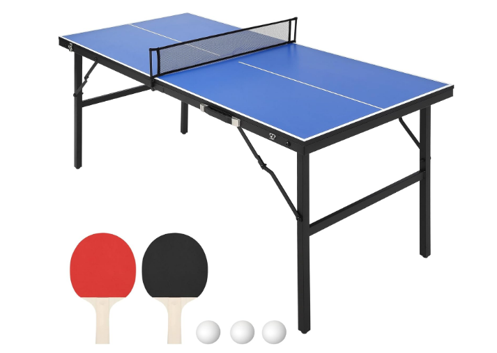 Foldable and Portable Table Tennis Table, Indoor and Outdoor Ping Pong Table, Table Tennis Table with 2 Table Tennis Paddles and 3 Balls, 5 Minute Assembly, 60 x 26 x 27.5 Inch
