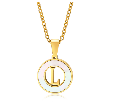 Vnox 18K Gold Stainless Steel Letters Pendant Necklace,Round Hollow 26 Alphabet Necklace for Women L