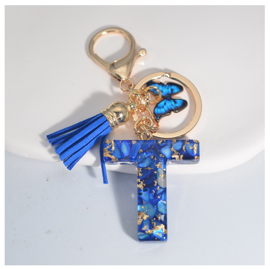 Fashion Butterfly 26 Initials Keychain Exquisite Blue Stone Filled Letter Keyrings Exquisite Alphabet Pendant Bag Ornament Gifts T