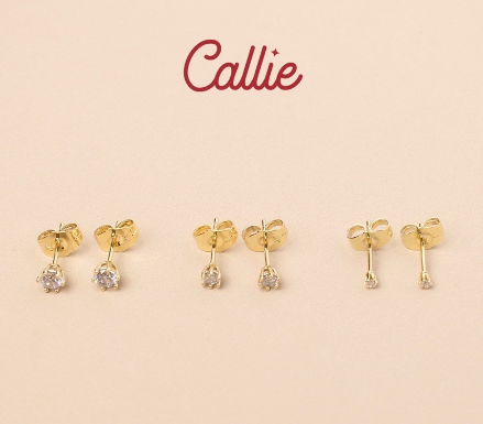Callie 14k Gold Plated Zirconia Diamond Stud Earrings Sold Per Pair