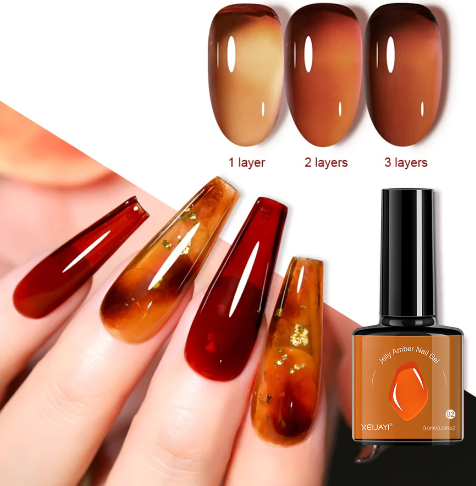 1Pc 8ML Jelly Amber Gel Nail Polish Semi Permanent UV Gel Autumn Winter Color Glitter Soak Off Nail Art Gel Varnish