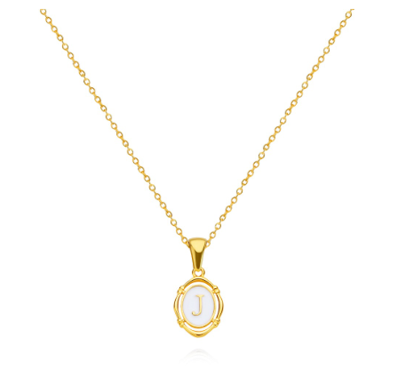 26 Letter Pendant Necklace 18k Gold Oval Shell Neck Chain Necklace Fashion Gift J