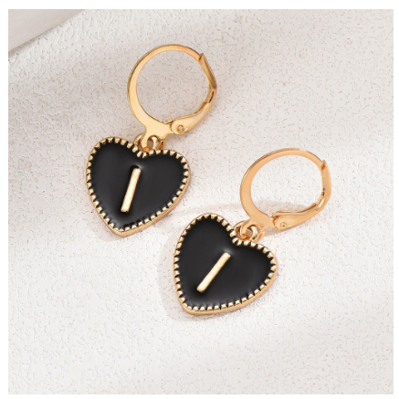 1 Pair Letter Heart Earring Gold Color Hoop Earrings For Women Fashion Alphabet Dangler Initials Ear Accessories Jewelry Gifts I
