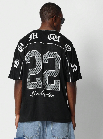 SUMWON Tee With Piping Detail And Back Number Graphic Print