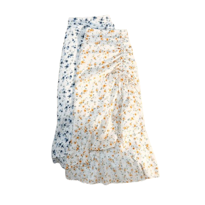 Lovito Women Casual Ditsy Floral Ruched Skirts LNL37115 (Apricot/Blue)