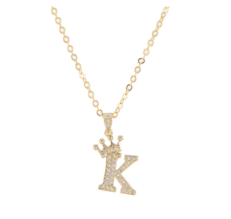 Luxury Crystal Zircon Alphabet Pendant Necklaces for Women Men Gold Crown Initial Letter Necklace K