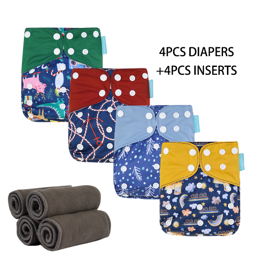 HappyFlute Baby Ecological Cloth Diapers Adjustable Washable Reusable Cloth Nappy For Baby Girls and Boys 4pcsDiaper+4pcs Inserts Set 6