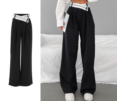 Lovito Women Casual Patchwork Colorblock Button Pants LNL40073