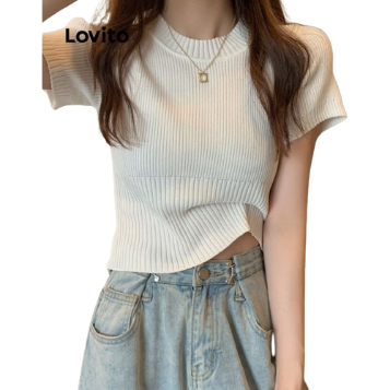 Lovito Women Basic T-Shirts LNA17046 (White)