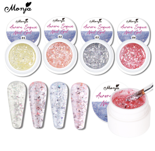 Monja 4 Color Shining Mineral Nail Gel Polish Holographic Glitter Sequins Soak Off Uv Led Varnish Diy Manicure Tools