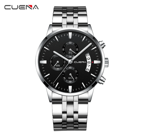 CUENA Men's Watch Original Brand Multifunctional Fashion Casual Automatic Date Dial Waterproof in Full Steel 6801 M7