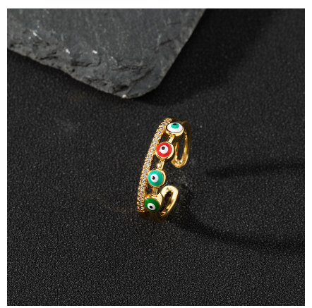 Copper Zircon Enamel Drop Oil Ring Female Evil Eye Vintage Accessories Jewelry J