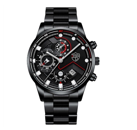 Chrono Mens Watches Quartz Business Wacthes Men Stainless Steel Three Eyes Sports Waterproof Wristwatch BLACK SILVER