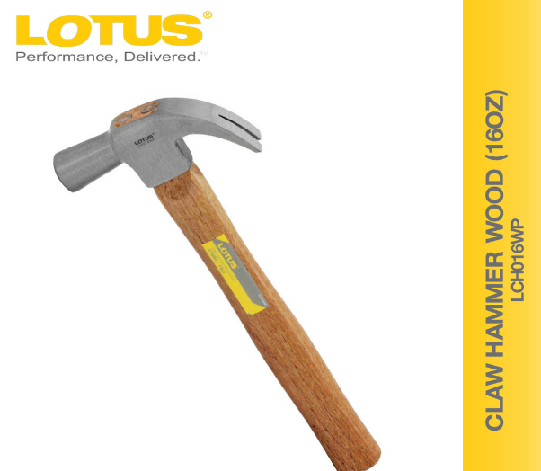 Lotus Claw Hammer Wood Plain 16oz LCH016WP - Hand Tools