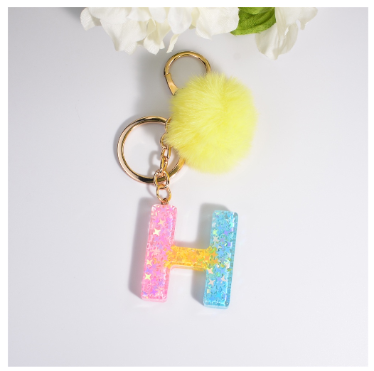 Fashion A-Z 26 Letters Iridescent Keychains Star Sequins Filling Resin Keyrings Women Bag Ornaments Exquisite Key Holder Charms H