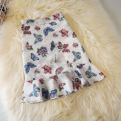 Printed ruffle skirt high waist A-shaped skirt fish tail wrapped hip sexy skirt shorts inside