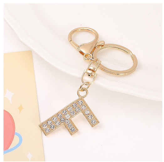 Simple Rhinestone 26 Letter Keychain Gold Color A-Z Initials Metal Keyrings For Women Car Keyholder Accessories Birthday Gifts F