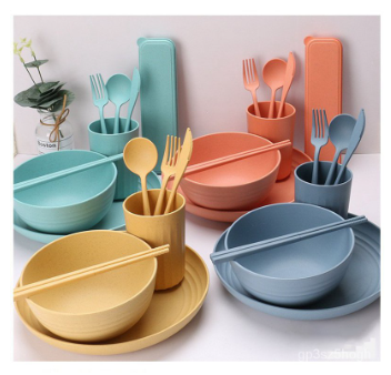 Plates and Bowls Sets, 32Pcs Wheat Straw Dinnerware Sets, Kitchen Dinner Set, Camping Reusable Plate