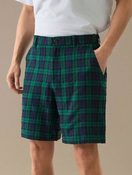 Manfinity AthPrep Men's Plaid Straight Shorts Suitable For Summer Baggy Knee Checkered Cool Graphic Color Block Dark Green Vacation Academia Preppy