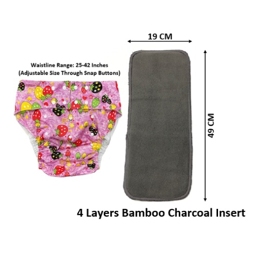 Philippine Made Washable Reusable Adult Cloth Diaper With 1 Piece 4 Layers Bamboo Charcoal Insert AD9