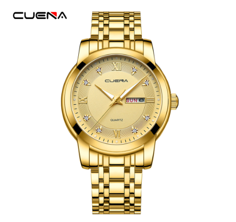 CUENA men's watch original brand luxury fashion business quartz waterproof  Watch ALL GOLD