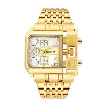 Oulm Gold Large Dial Men's Watch Calendar Steel Band Quartz Business Watch WHITE