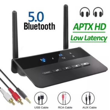 80M Wireless Bluetooth 5.0 Transmitter Receiver Low Latency Wireless Audio Adapter 3.5mm AUX RCA Jack for PC TV Headphone