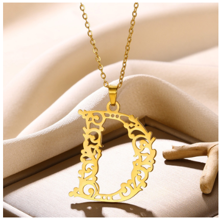 Initial Necklace for Women Men Girls Boys Gothic 18K Gold Plated 26 Letters Pendant Necklace Chain with Extension D