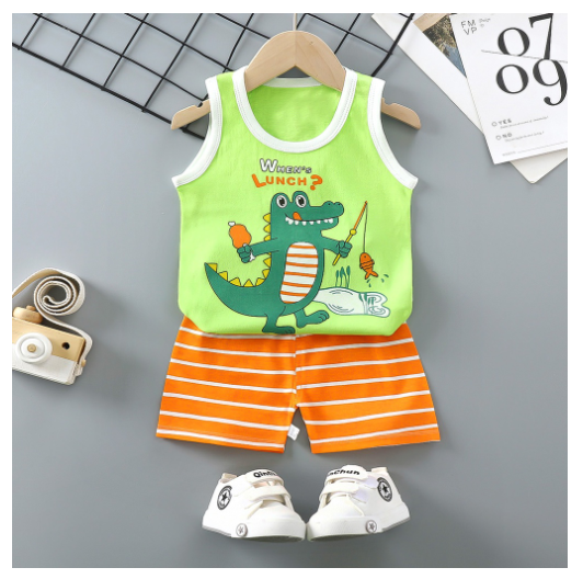 For Baby Boys & Kids Sleeveless Shorts Set Pure Cotton Summer Outfits For Boy S24