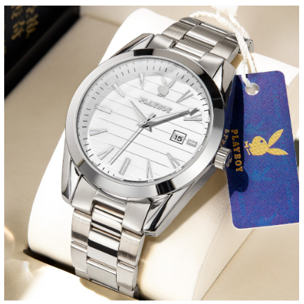Playboy Watch For Men Waterproof Luminous Stripe Dial Stainless Steel Strap Men's Watch Simple Fashion Style Watch