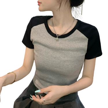 Lovito Women Colorblock T-Shirt LNA25065 (Black)