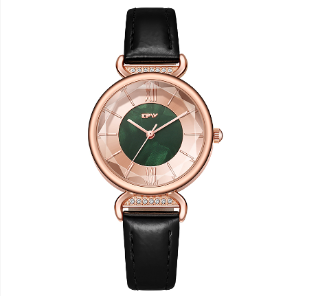 TPW Watch for Women Dial Gold Plated Case Quartz Watch PU Leather Strap Wristwatch BLACK BROWN GREEN